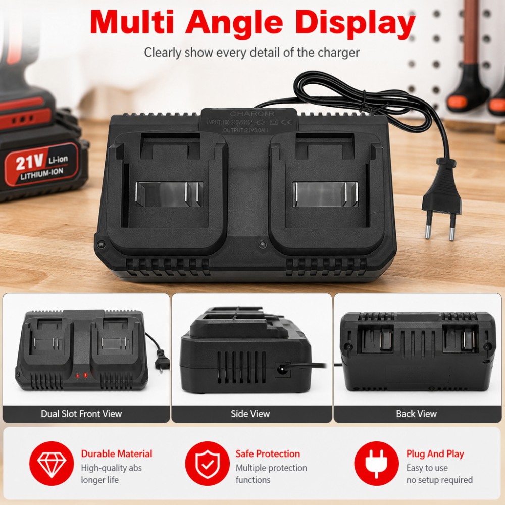 Dual Slot Charger 18V 21V Li-i - огляд і ціна Brushless Cordless Electric Drill 18V